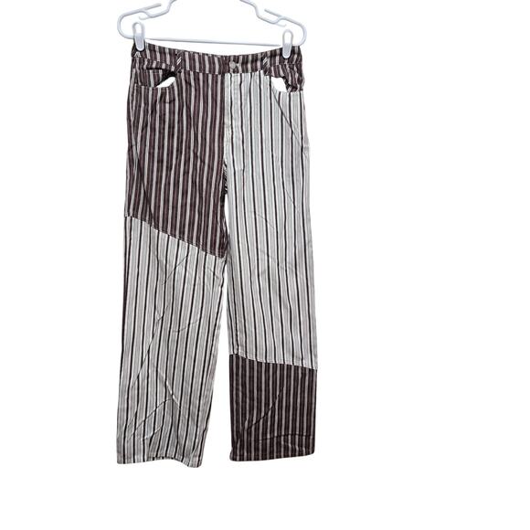 Lelis Brown White Striped Wide Leg Patchwork Pants Size Large - Picture 1 of 7